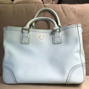 Tory Burch mint Robison tote double zip bag